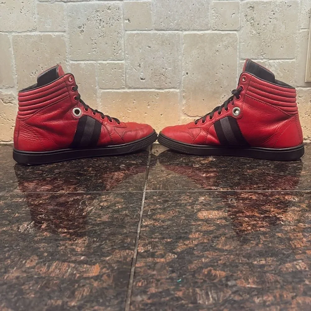 Gucci Silverstone NS Nylon High 'Red' Viaggio Leather Stripe Collection $890